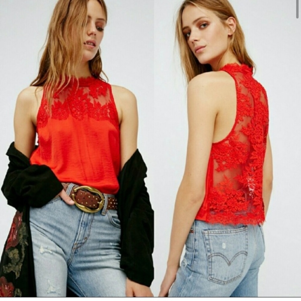 Free People-Open Back Cut Out Lace Top-S